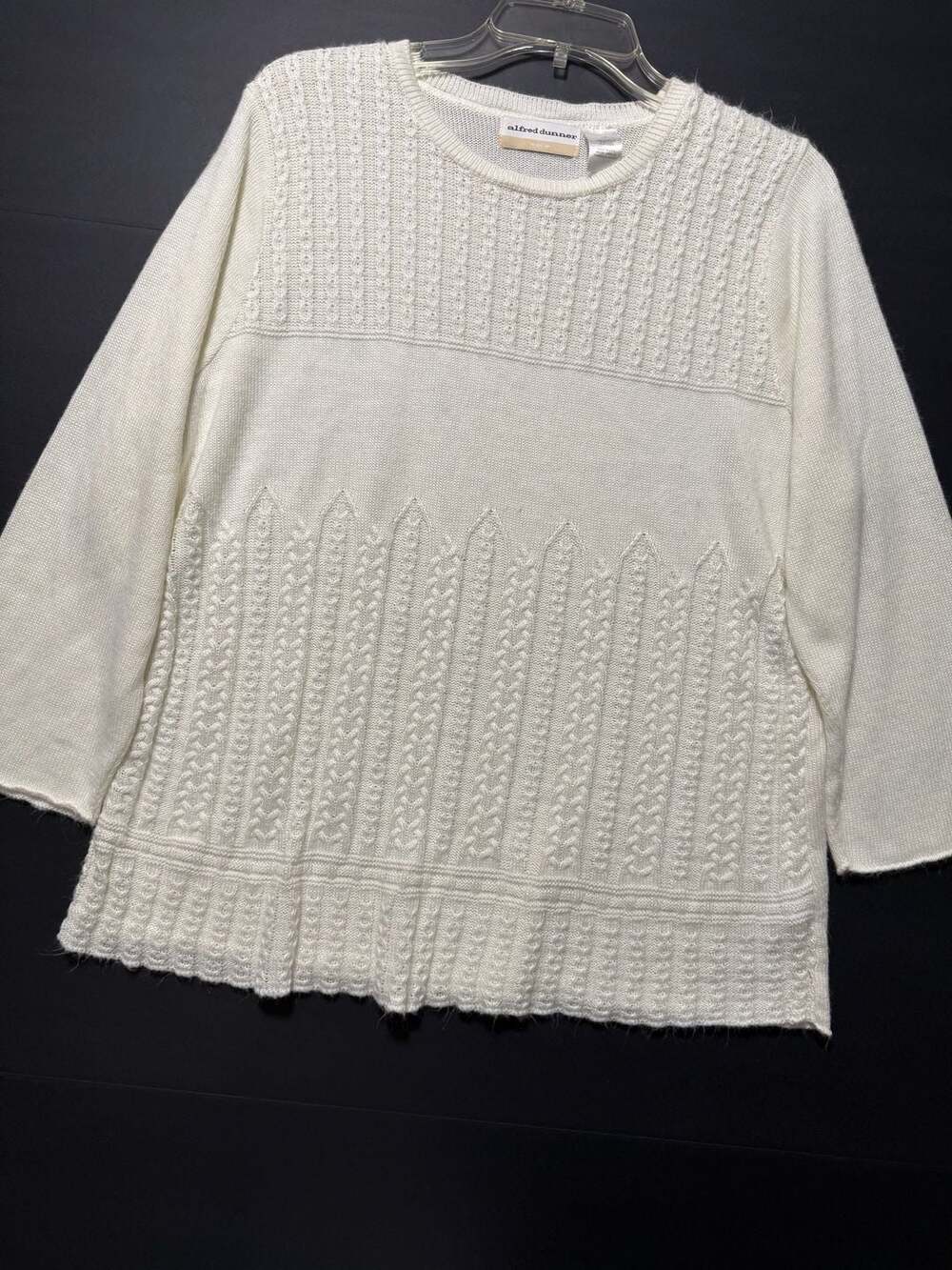 Alfred Dunner Plus Women's Ivory 3/4 Sleeve Knit Sweater Size 3X